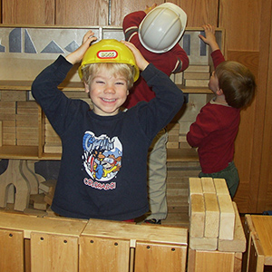 Edina Morningside Preschool boys building with blocks