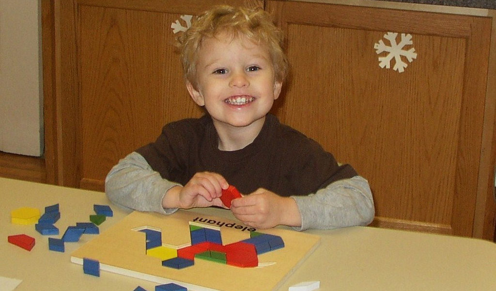 Edina Morningside Preschool Child with blocks